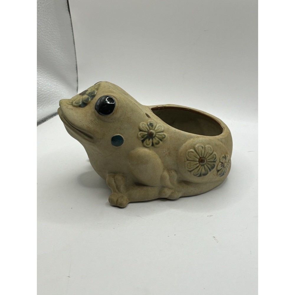 Ceramic Flowered Frog Planter Big Eyes